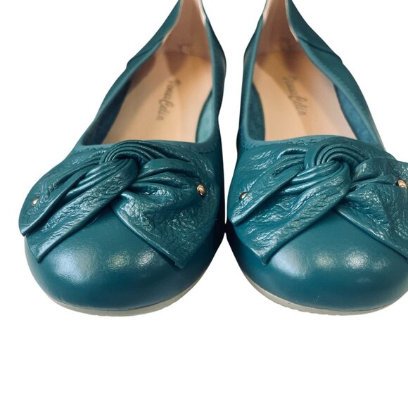 VenusCelia Teal Leather Comfort Flats Bow Slip On Loafers Size 8 Cushioned - Picture 5 of 11